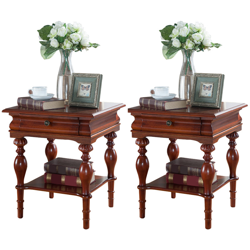 Wooden Square Top Side Table 22.8" Tall 4 Legs End Table with Storage