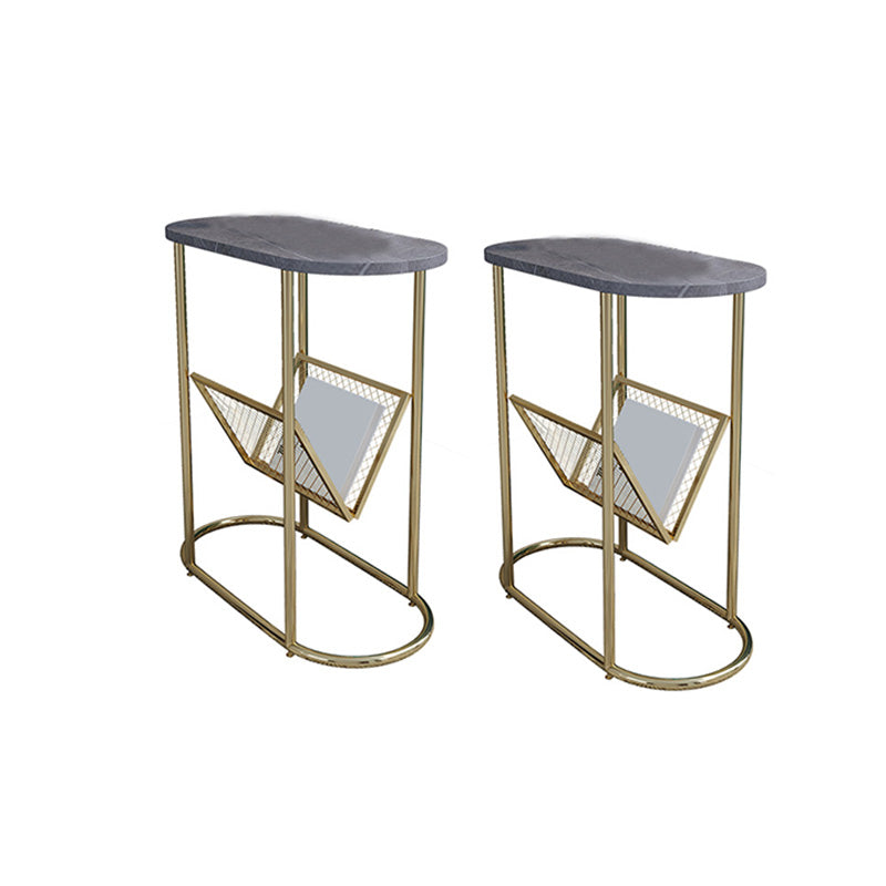24.8" Tall Iron Frame Base End Table Oval Slate Top Side Table with Magazine Holder