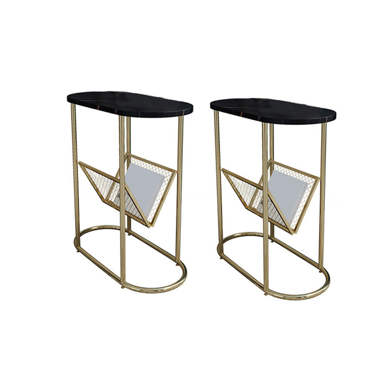 24.8" Tall Iron Frame Base End Table Oval Slate Top Side Table with Magazine Holder