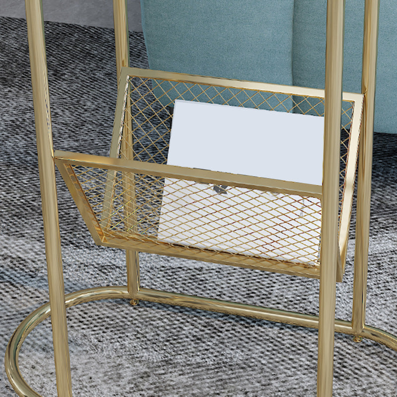 24.8" Tall Iron Frame Base End Table Oval Slate Top Side Table with Magazine Holder