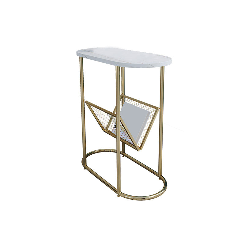 24.8" Tall Iron Frame Base End Table Oval Slate Top Side Table with Magazine Holder