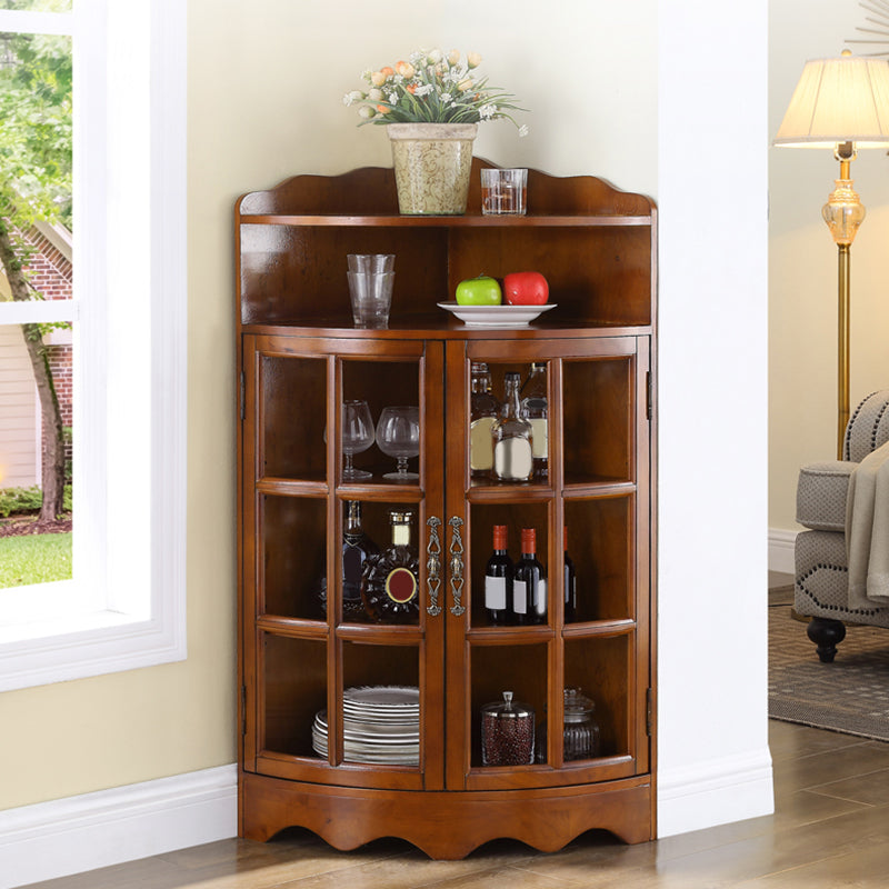 Mid-Century Modern Corner Accent Cabinet Rubberwood Cabinet With Doors