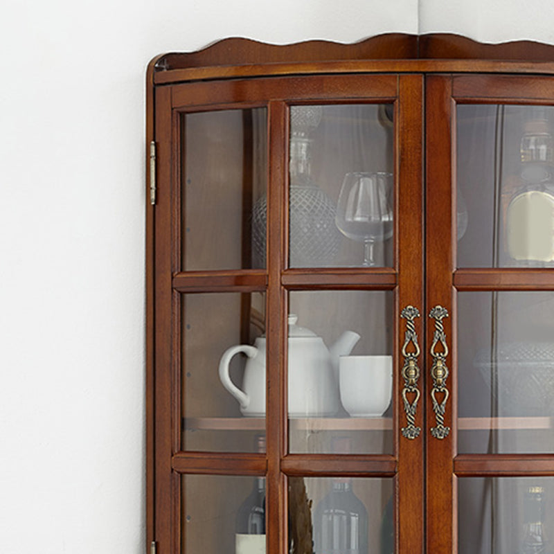 Mid-Century Modern Corner Accent Cabinet Rubberwood Cabinet With Doors