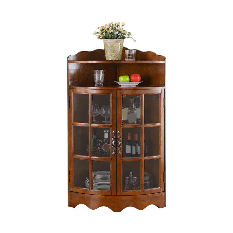 Mid-Century Modern Corner Accent Cabinet Rubberwood Cabinet With Doors