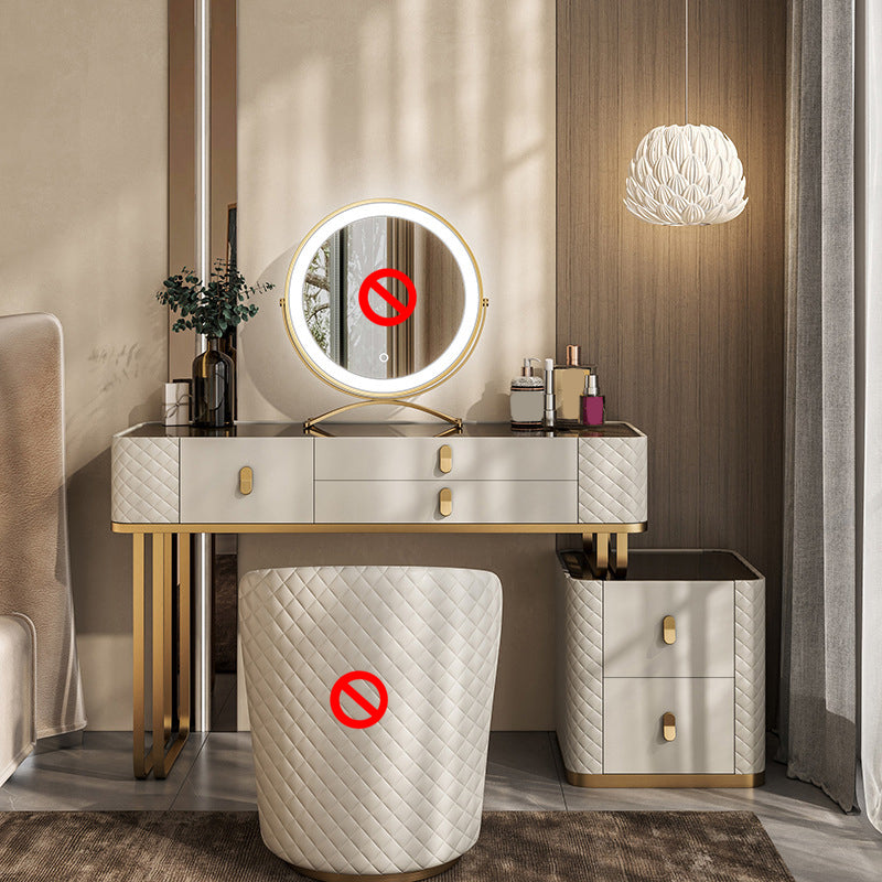 5-Drawer Vanity Makeup Table Set Glam Glass Top Vanity Table with Stool - 17.72" D
