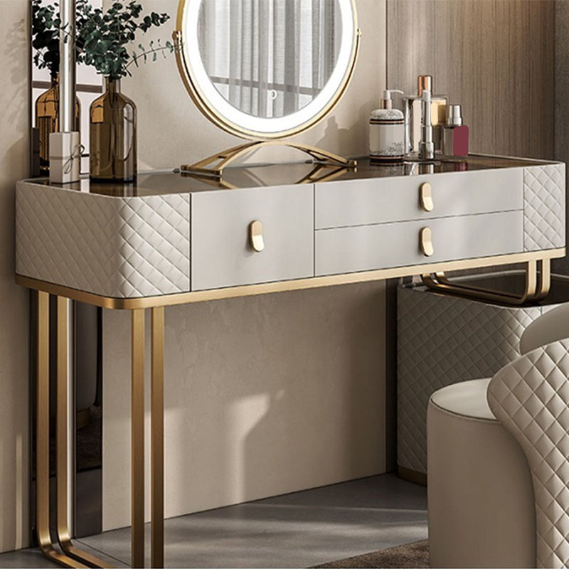 5-Drawer Vanity Makeup Table Set Glam Glass Top Vanity Table with Stool - 17.72" D