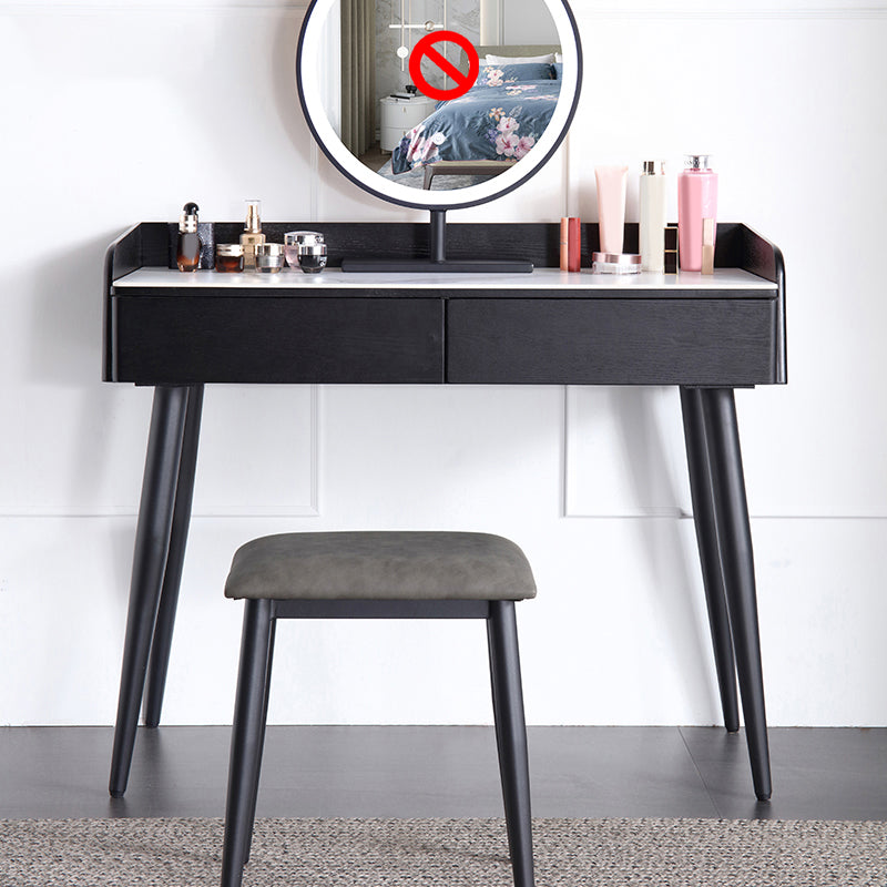 Contemporary Stone Makeup Dressing Table 33.5" H 2 Drawers Vanity Table in Black