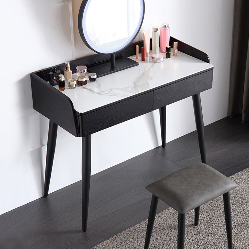 Contemporary Stone Makeup Dressing Table 33.5" H 2 Drawers Vanity Table in Black