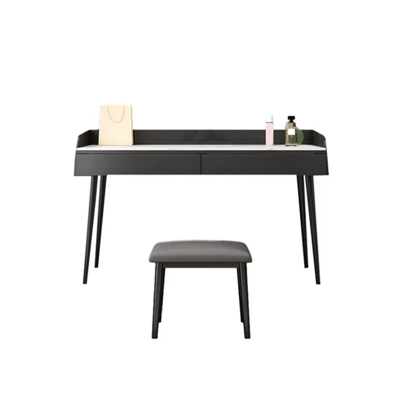 Contemporary Stone Makeup Dressing Table 33.5" H 2 Drawers Vanity Table in Black