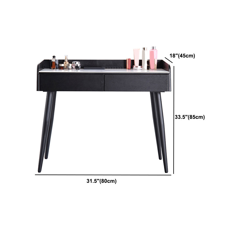 Contemporary Stone Makeup Dressing Table 33.5" H 2 Drawers Vanity Table in Black