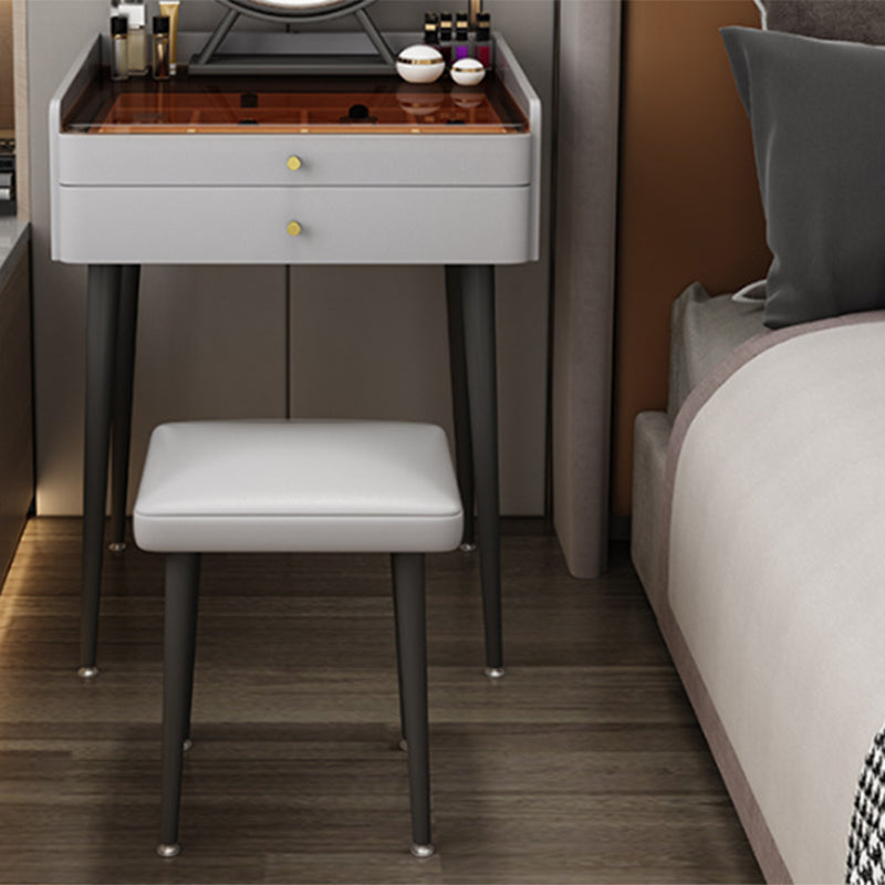 Modern Glass Top Makeup Vanity Table in Gray with Storage Drawers
