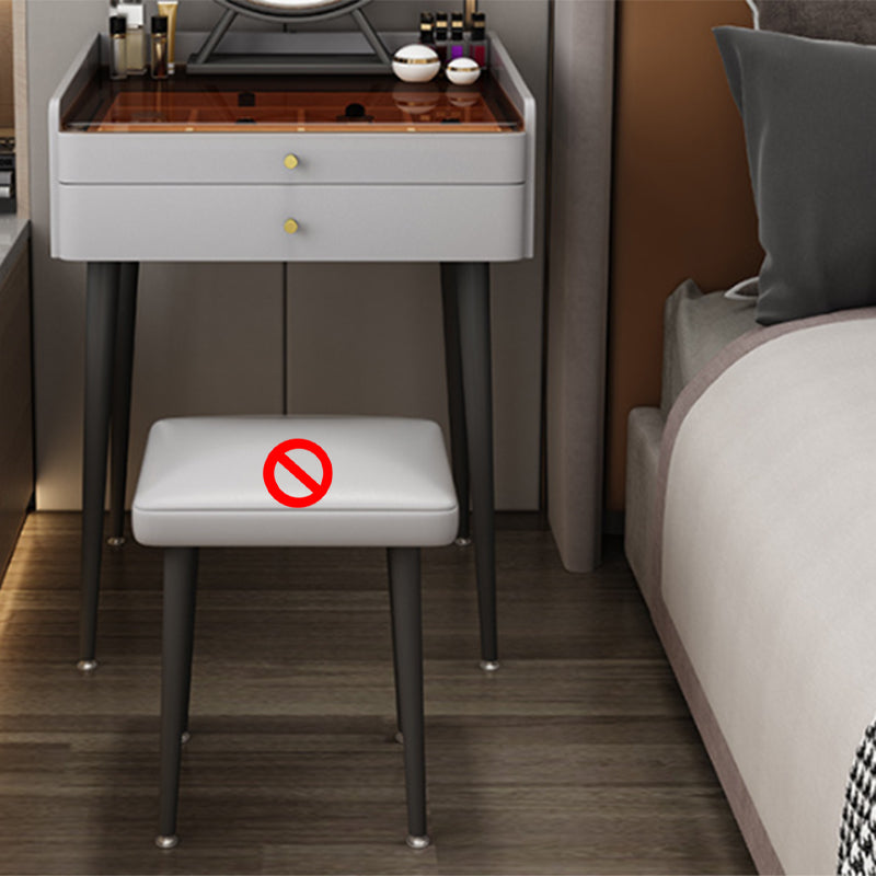 Modern Glass Top Makeup Vanity Table in Gray with Storage Drawers