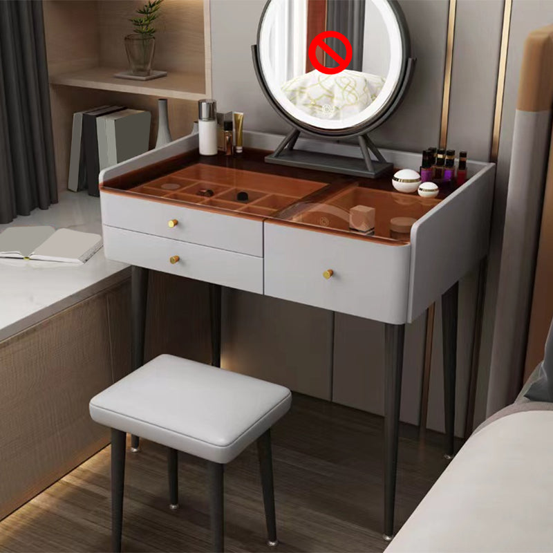 Modern Glass Top Makeup Vanity Table in Gray with Storage Drawers