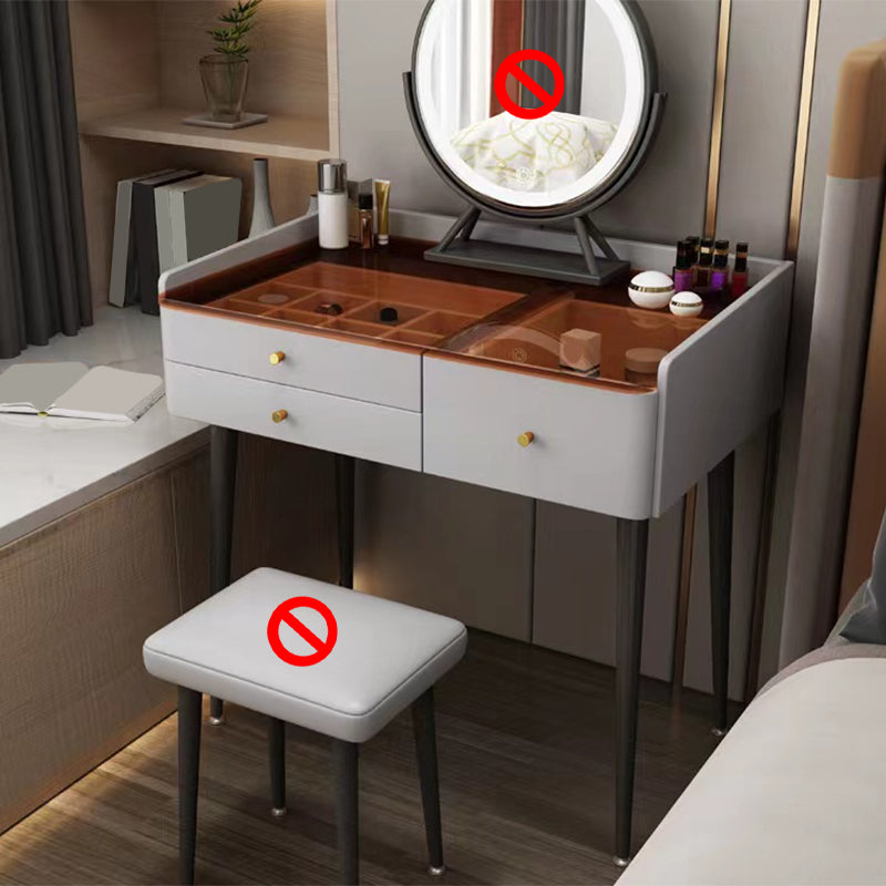 Modern Glass Top Makeup Vanity Table in Gray with Storage Drawers