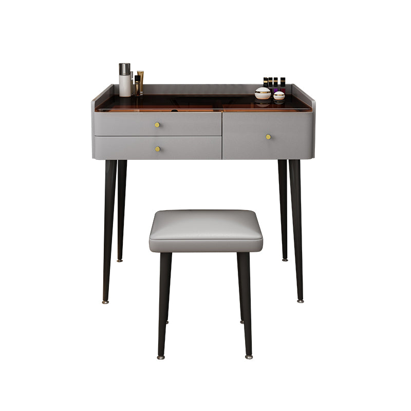 Modern Glass Top Makeup Vanity Table in Gray with Storage Drawers