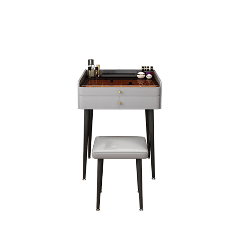 Modern Glass Top Makeup Vanity Table in Gray with Storage Drawers