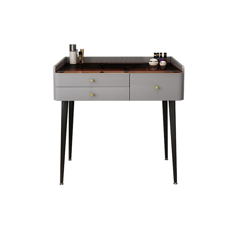 Modern Glass Top Makeup Vanity Table in Gray with Storage Drawers