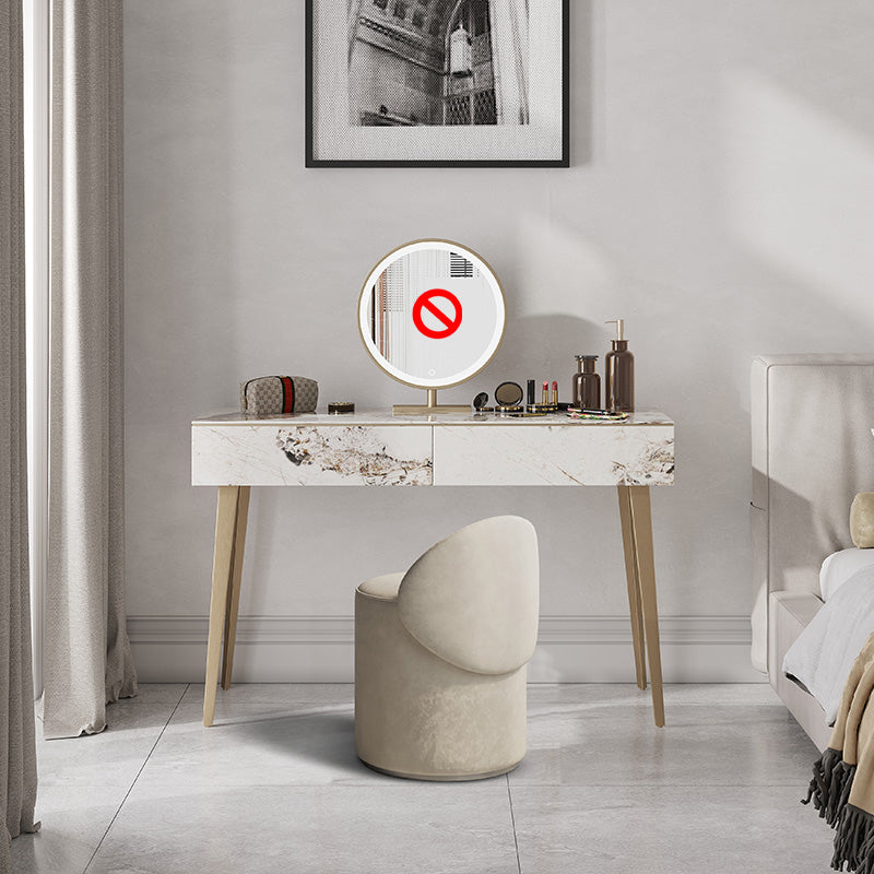 2 Drawers Makeup Table with Stool Stone Vanity Desk for Women - 15.75" D