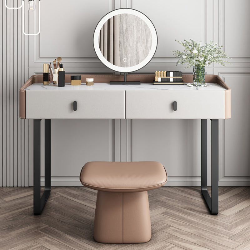 2 Storage Drawers Vanity Table and Stool Set Faux Leather Dresser