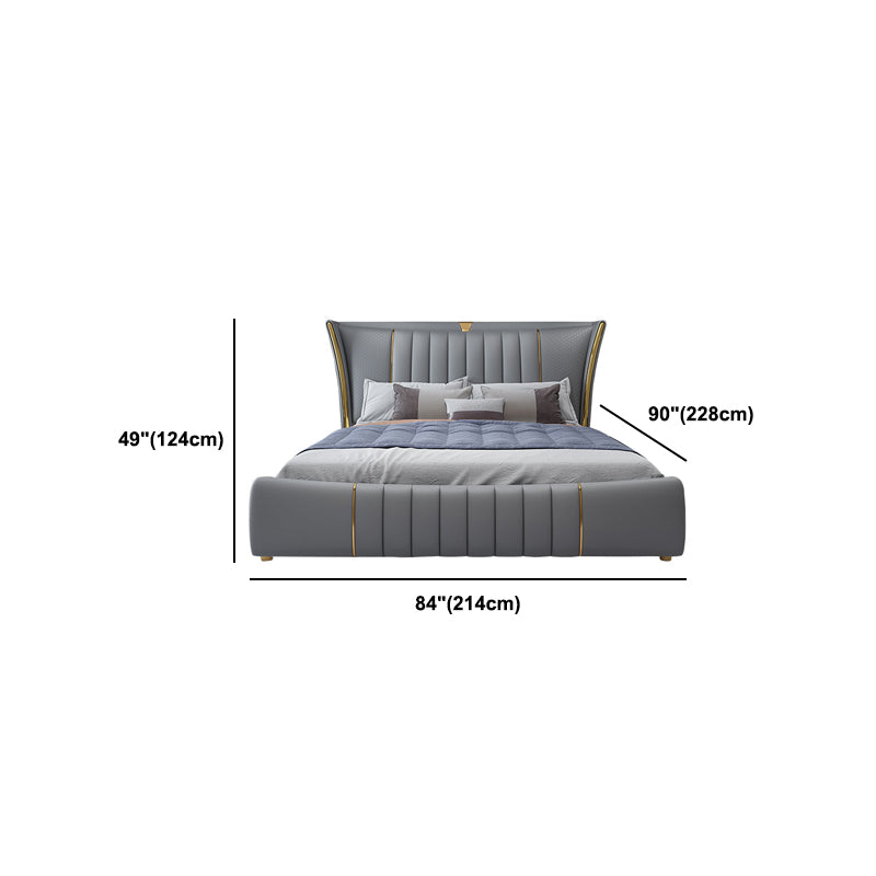Glam Pine Wood Rectangular Wingback Upholstered Headboard Wingback Bed