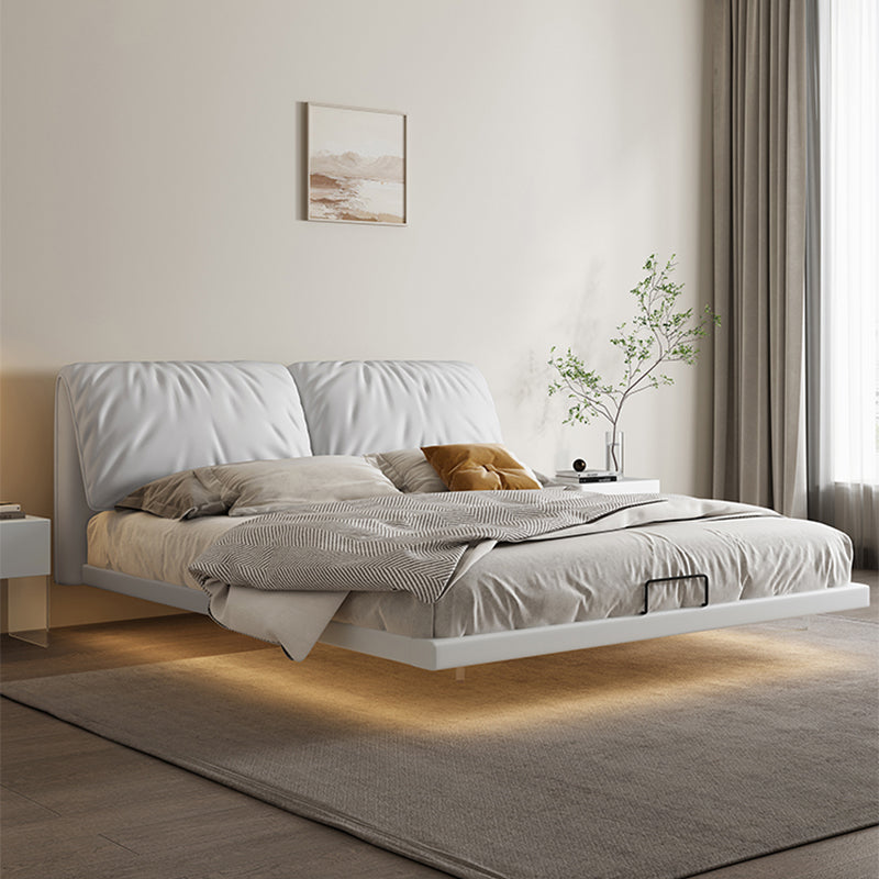 Glam Wood and Upholstered Headboard Bed Steel Frame Standard Bed