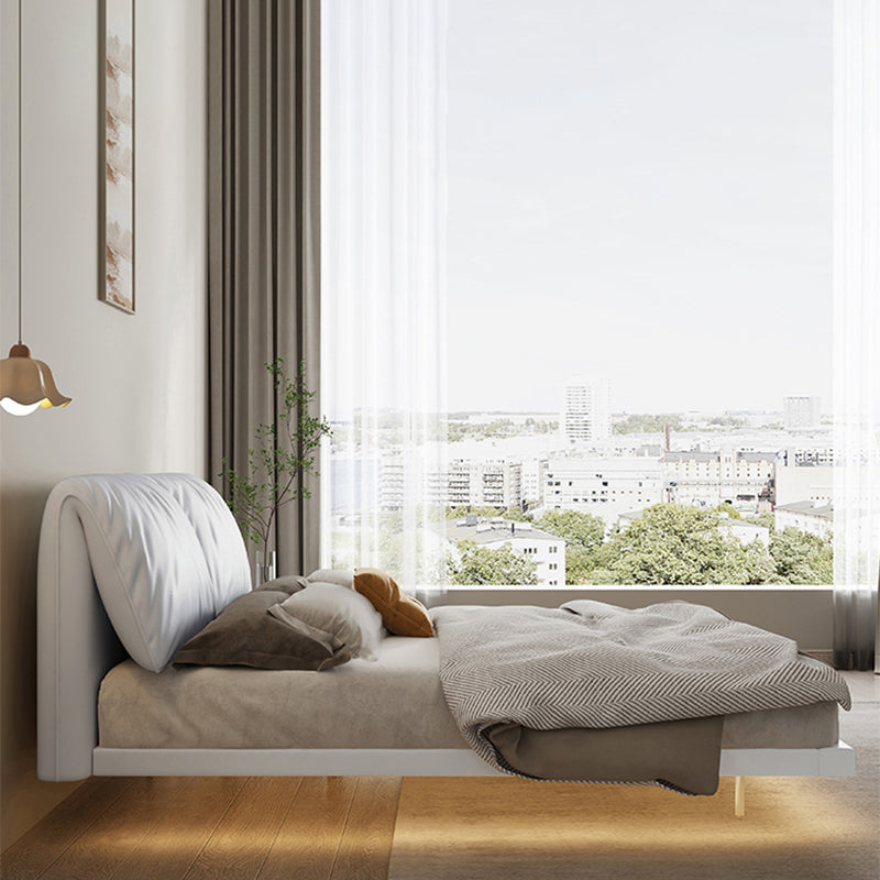 Glam Wood and Upholstered Headboard Bed Steel Frame Standard Bed