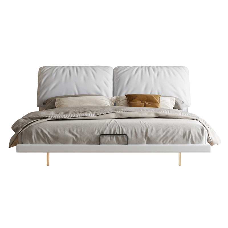 Glam Wood and Upholstered Headboard Bed Steel Frame Standard Bed