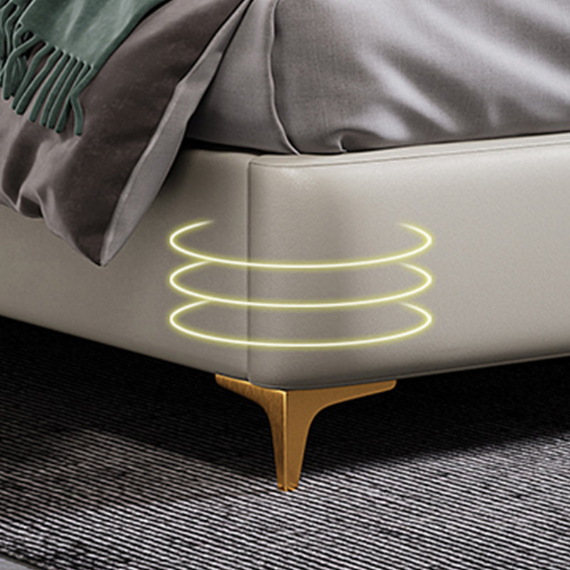 Contemporary Wingback Bed with Upholstered Headboard, 51" Tall Solid Color Bed