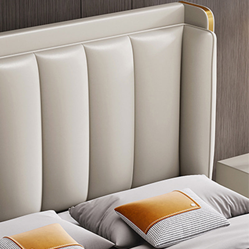 Contemporary Wingback Bed with Upholstered Headboard, 51" Tall Solid Color Bed