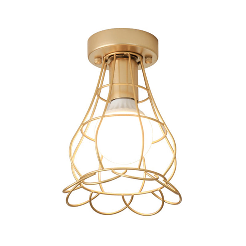 Single Modern Black/Golden Flush Mount Lighting Metallic Ceiling Light for Foyer