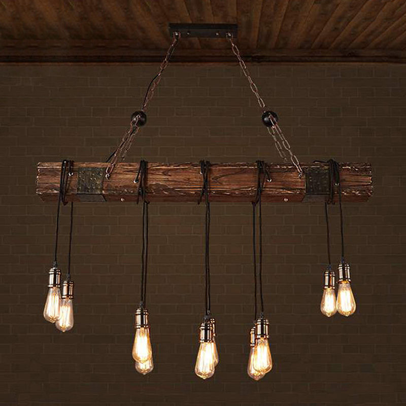 Industrial Bulb Pendant Island Lighting Wood Multiple-Light Island Pendant Lights
