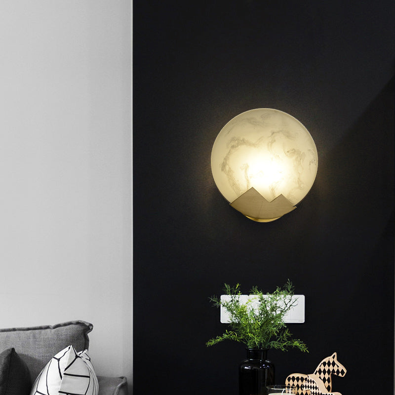 Brass Round Wall Light Postmodern 8" Wide Wall Sconce in Gold for Living Room