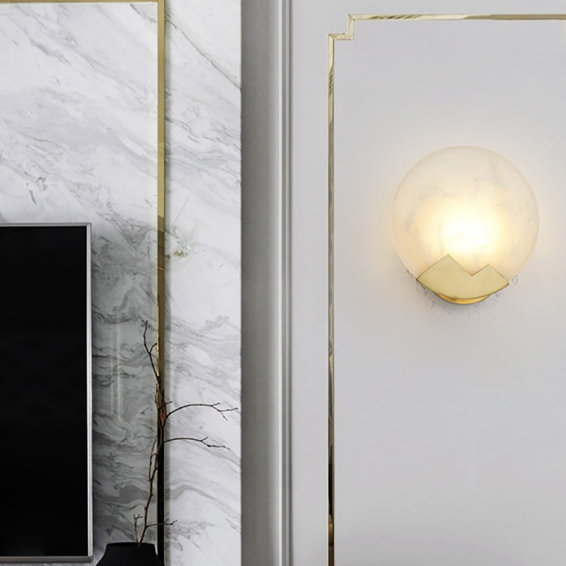 Brass Round Wall Light Postmodern 8" Wide Wall Sconce in Gold for Living Room