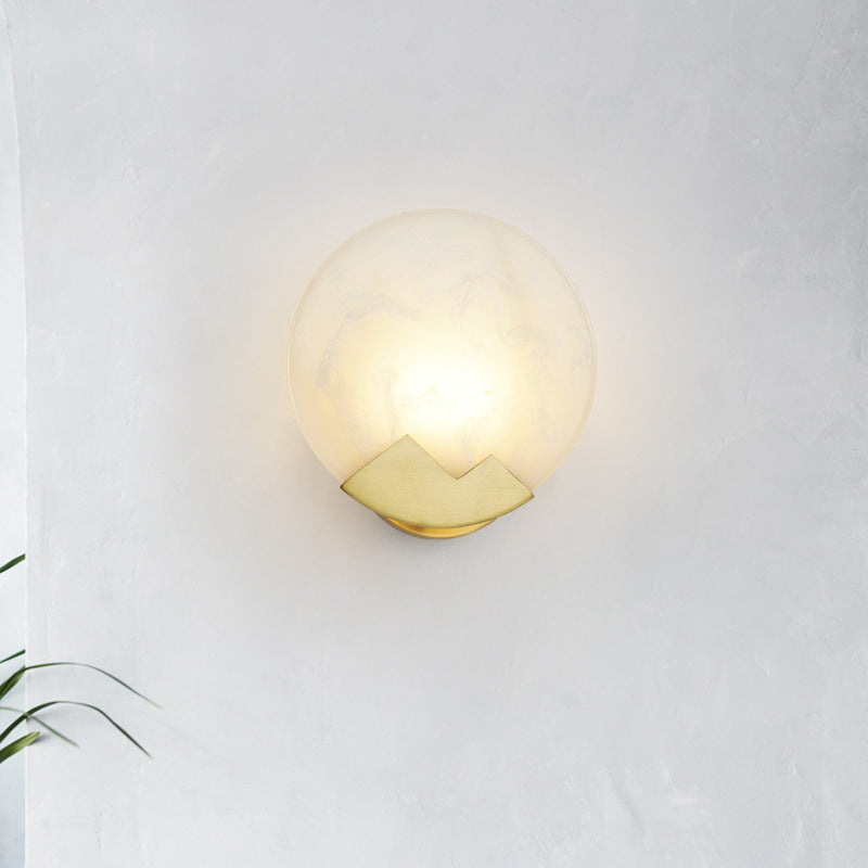 Brass Round Wall Light Postmodern 8" Wide Wall Sconce in Gold for Living Room