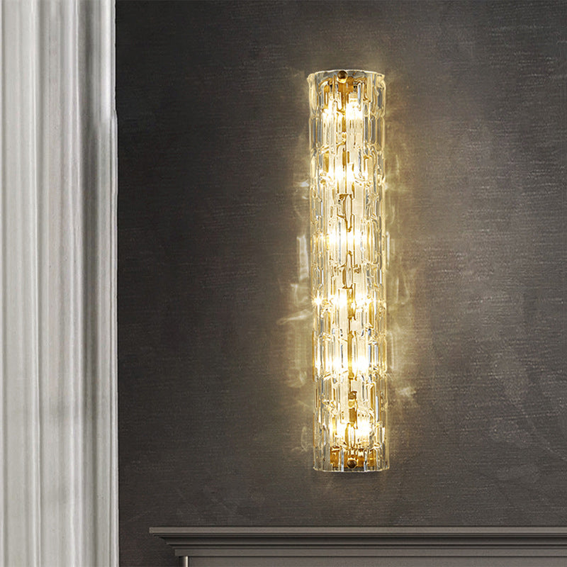 Brass Cylinder Wall Light Modern Gold Wall Sconce with Glass for Living Room