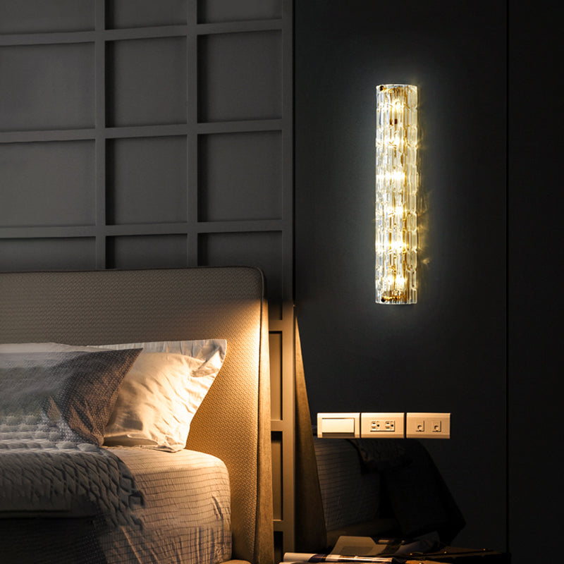 Brass Cylinder Wall Light Modern Gold Wall Sconce with Glass for Living Room