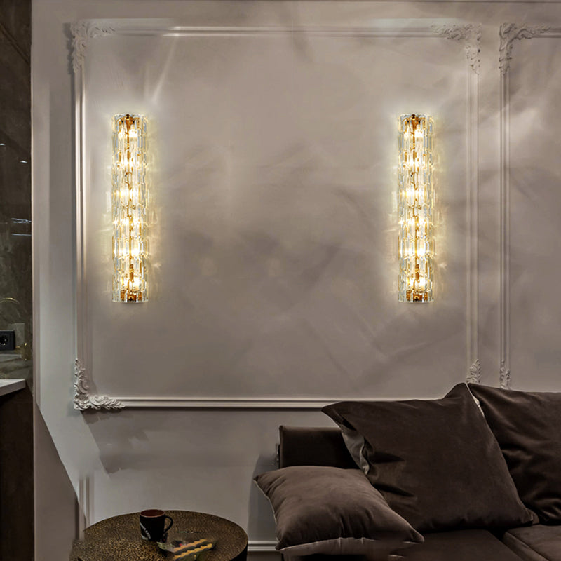 Brass Cylinder Wall Light Modern Gold Wall Sconce with Glass for Living Room