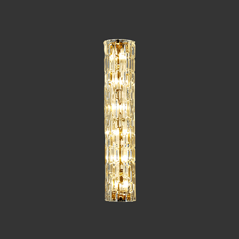 Brass Cylinder Wall Light Modern Gold Wall Sconce with Glass for Living Room
