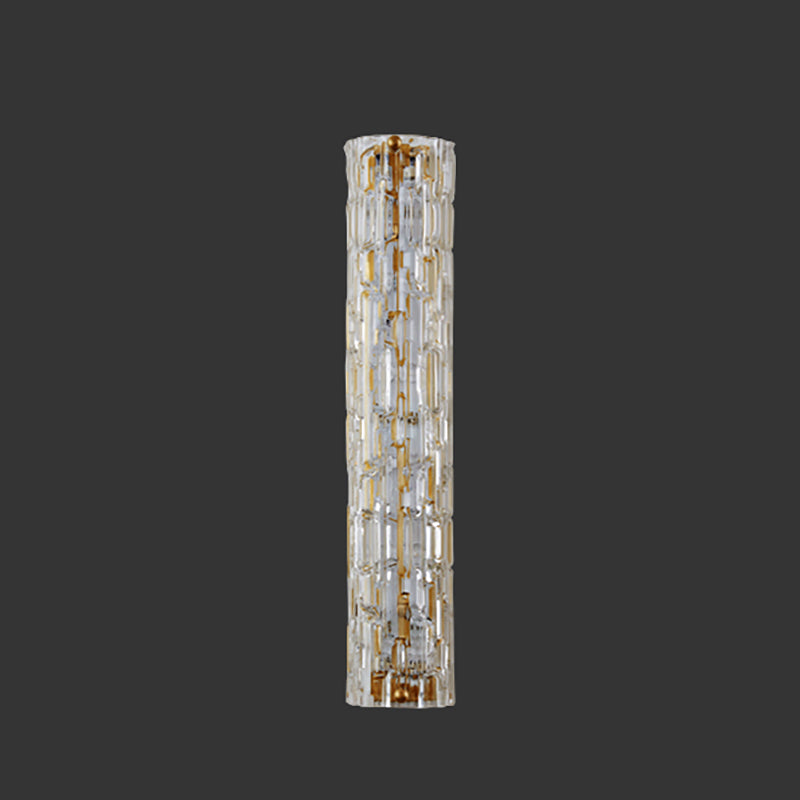 Brass Cylinder Wall Light Modern Gold Wall Sconce with Glass for Living Room