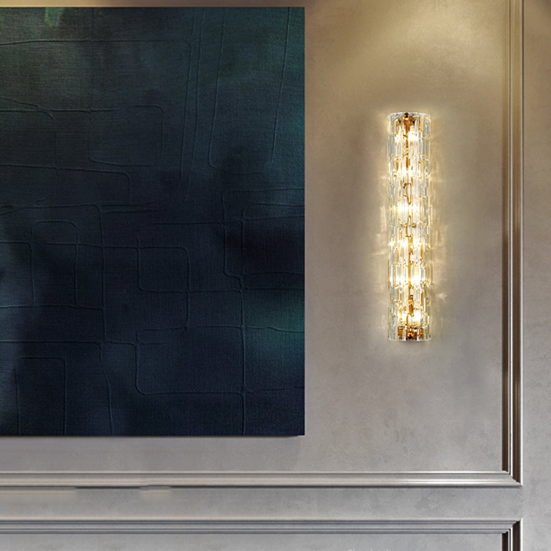 Brass Cylinder Wall Light Modern Gold Wall Sconce with Glass for Living Room