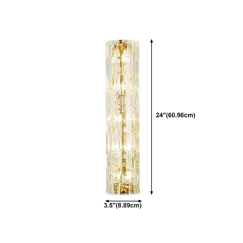 Brass Cylinder Wall Light Modern Gold Wall Sconce with Glass for Living Room