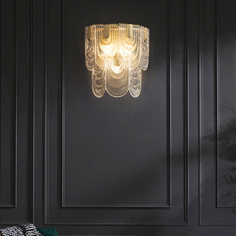 Brass Geometric Wall Light Nordic 13" Wide Wall Sconce with Glass for Living Room