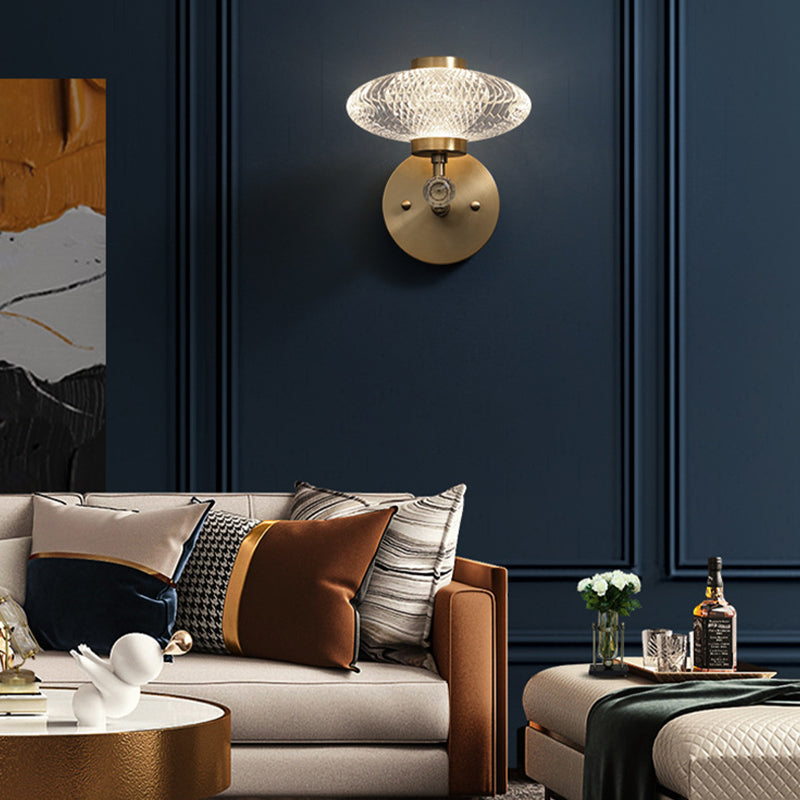 Brass Geometric Wall Light Postmodern 7" Wide Wall Sconce for Living Room