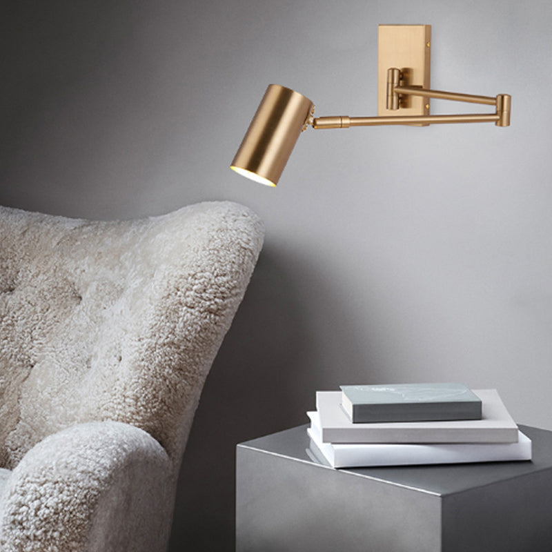 Metal Cylinder Wall Light Modern Swing Arm Wall Sconce for Living Room