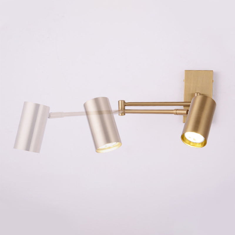 Metal Cylinder Wall Light Modern Swing Arm Wall Sconce for Living Room