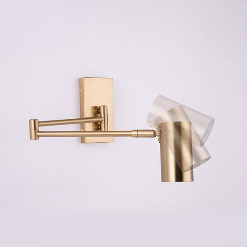 Metal Cylinder Wall Light Modern Swing Arm Wall Sconce for Living Room