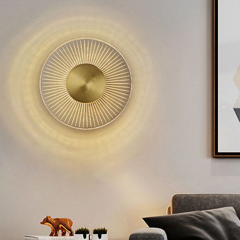 Modern Brass Wall Light Round 9" High LED Wall Sconce in Gold for Living Room