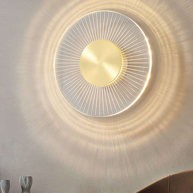 Modern Brass Wall Light Round 9" High LED Wall Sconce in Gold for Living Room