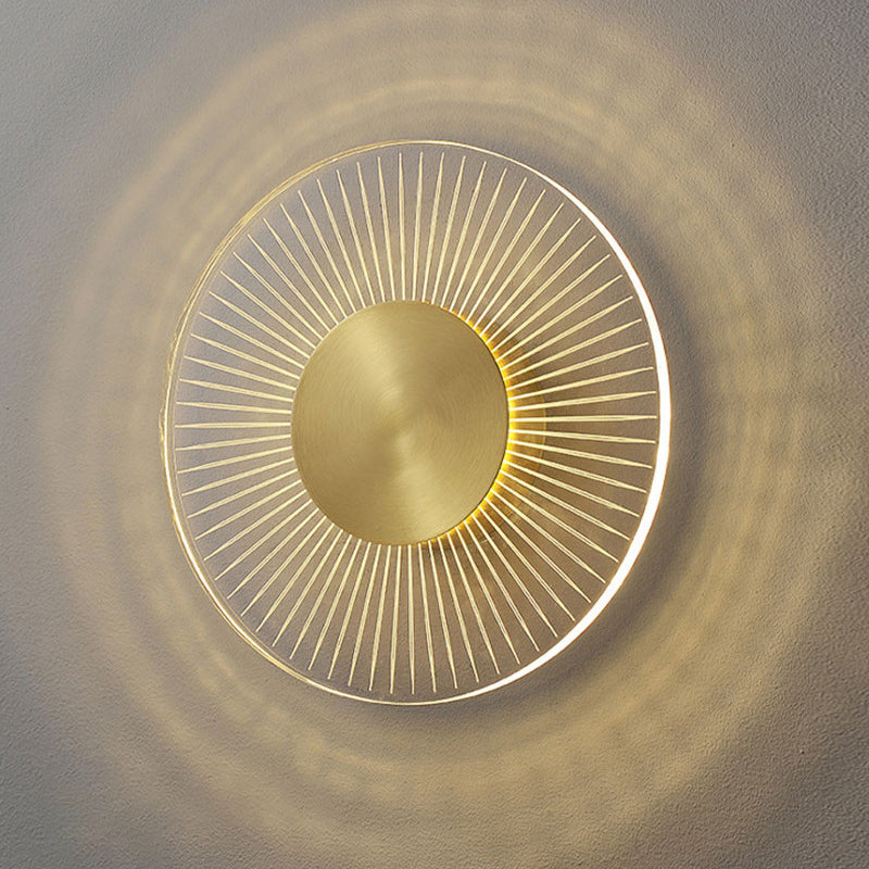 Modern Brass Wall Light Round 9" High LED Wall Sconce in Gold for Living Room
