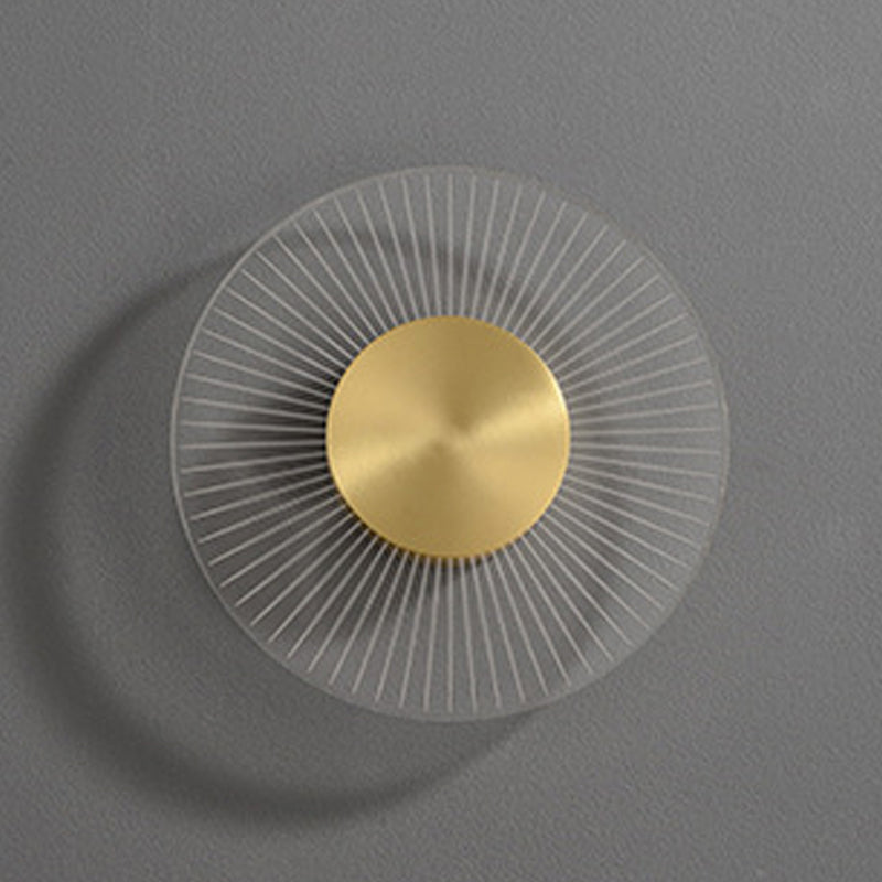 Modern Brass Wall Light Round 9" High LED Wall Sconce in Gold for Living Room